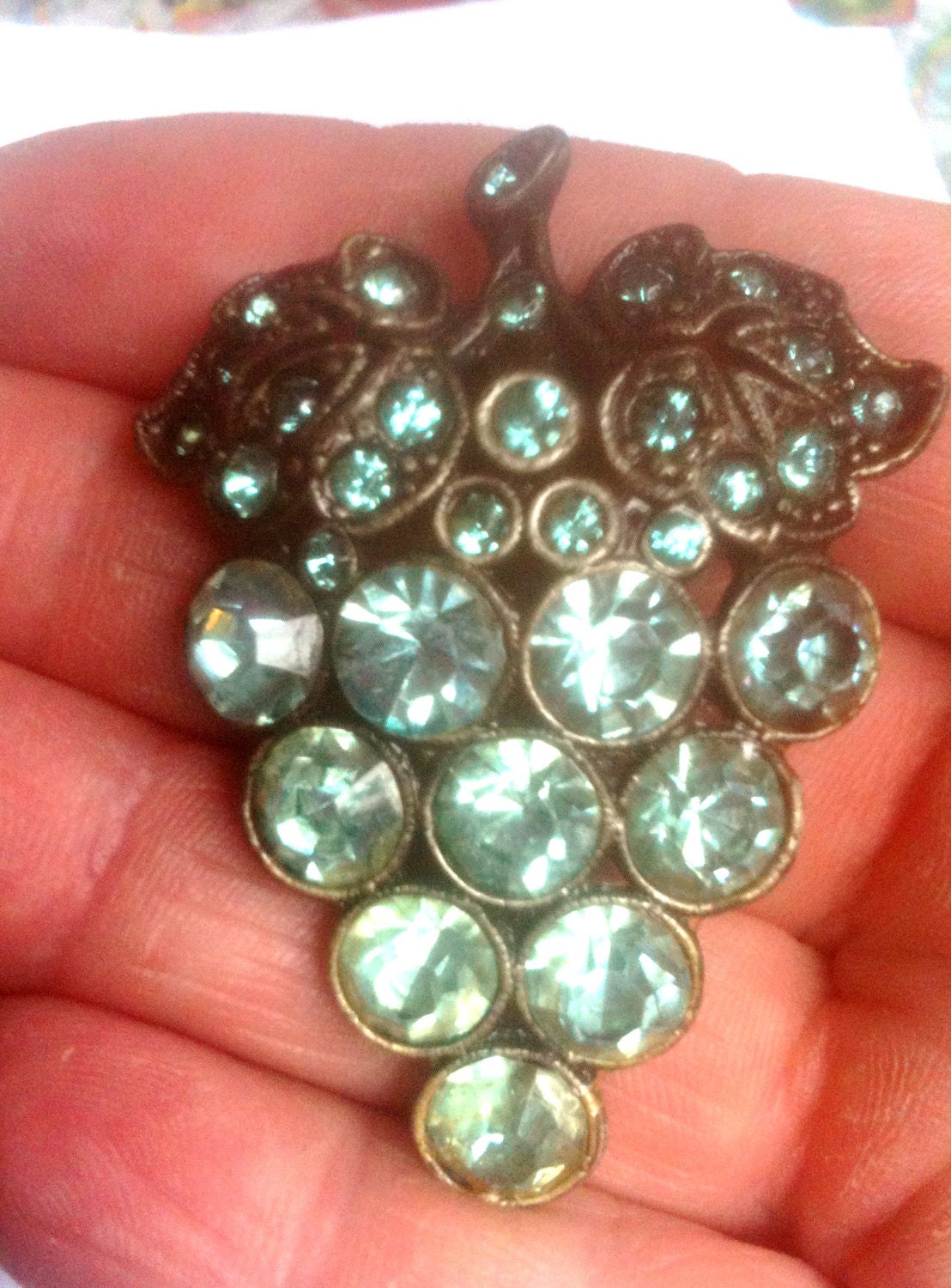 Art Deco Aqua Rhinestone Dress Clip 1920s Vintage Jewelry