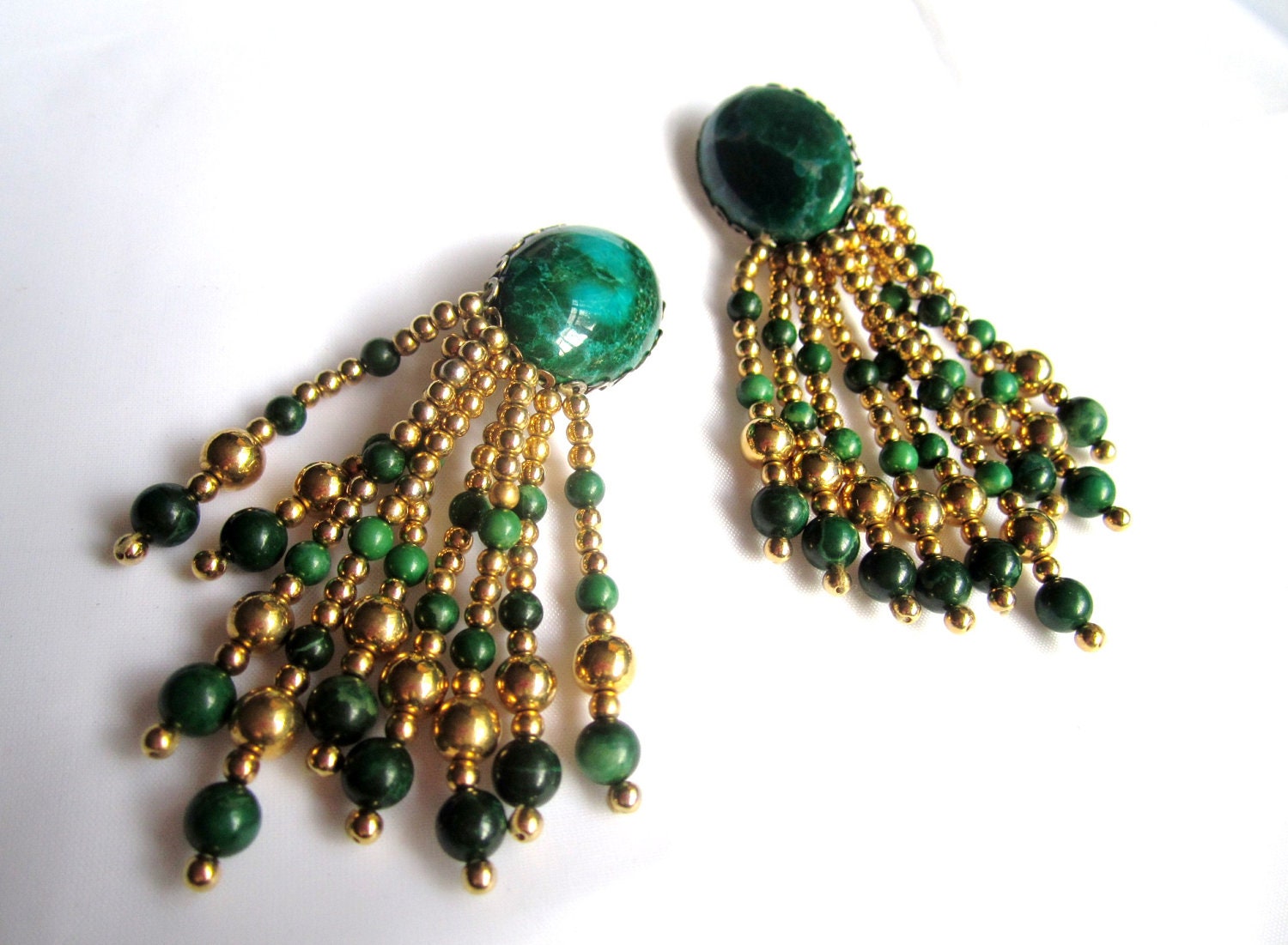 RESERVED Green Marbled Lucite Chandelier Clip Earrings 1950s Vintage
