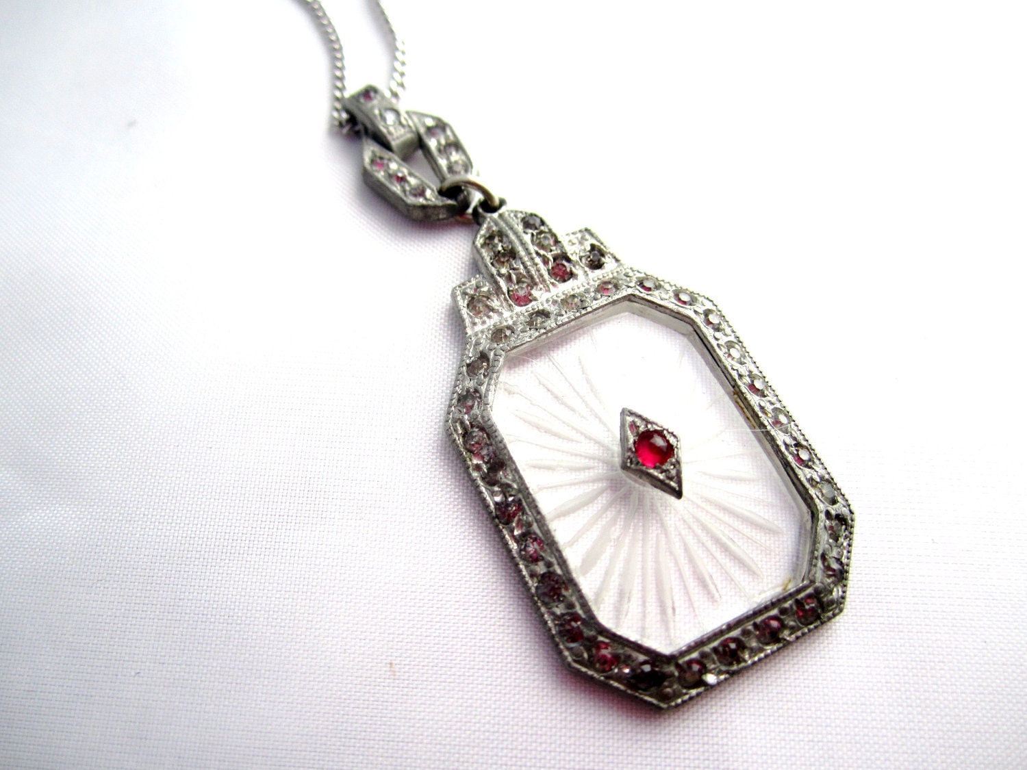 Art Deco Necklace Camphor Glass Pendant 1920s Vintage Jewelry