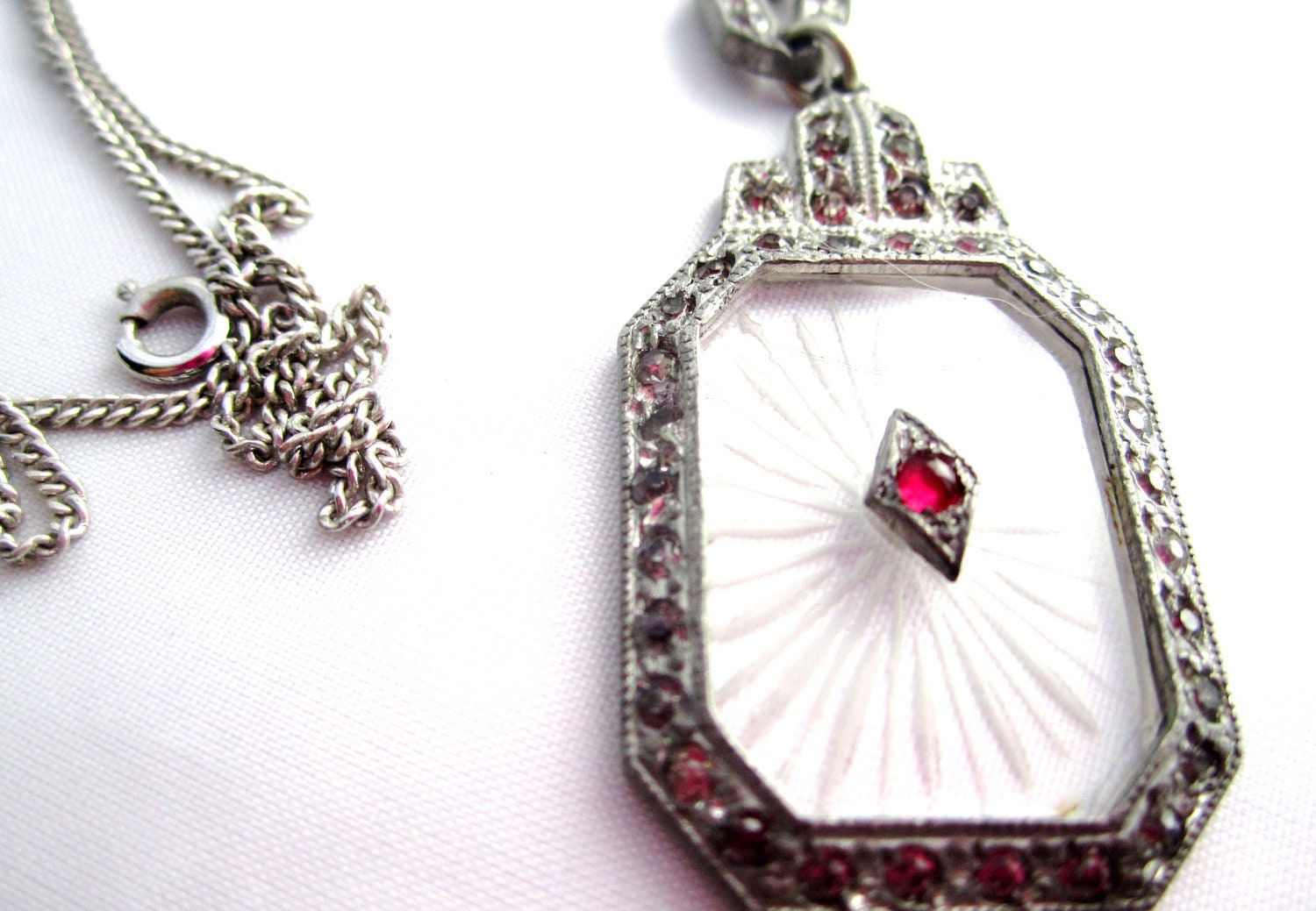 Art Deco Necklace Camphor Glass Pendant 1920s Vintage Jewelry