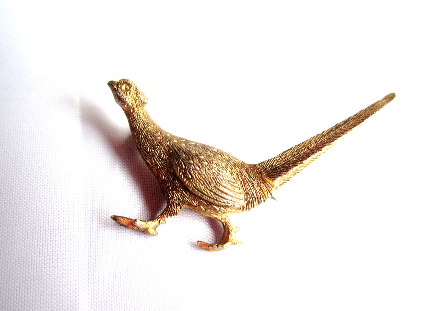 Victorian Sterling Silver Vermeil Pheasant Brooch 1900s Vintage Jewelry Great Gatsby