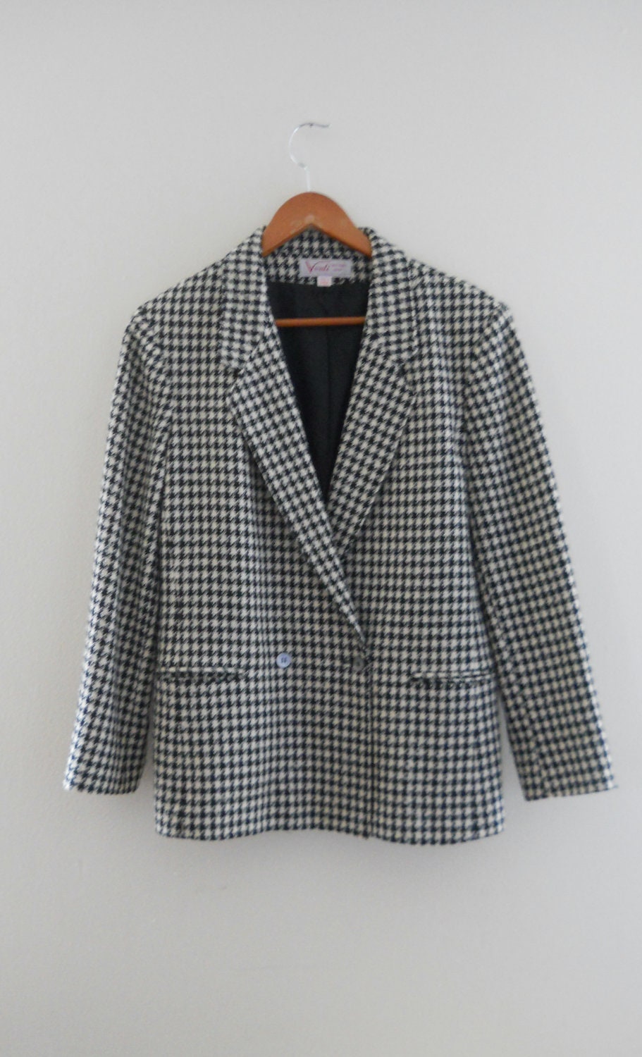 Houndstooth Blazer / Black White Blazer Jacket / Winter Blazer Womens Blazer / 60s Blazer / Wool Blazer Double Breasted Blazer Casual Blazer