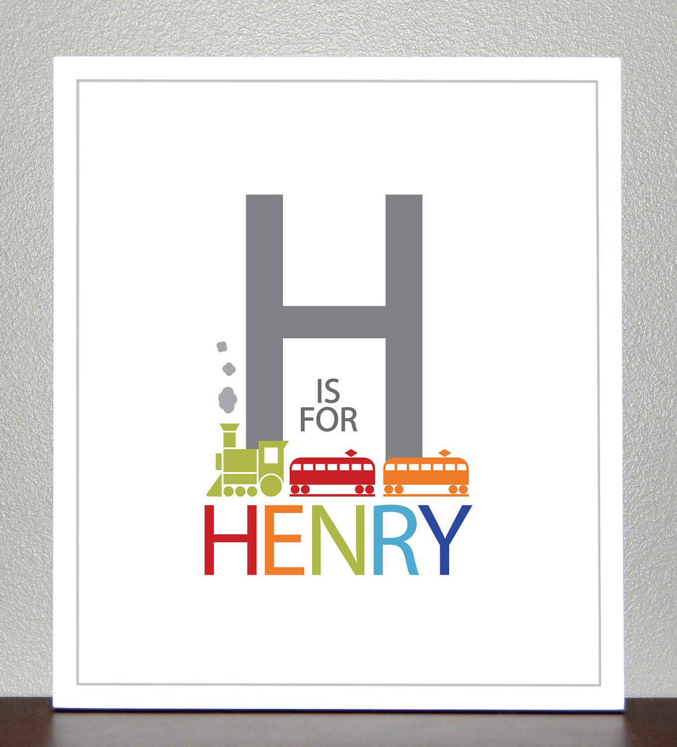 Nursery Decor, Prints for kids, Personalized name print - 8x10 - Train Art