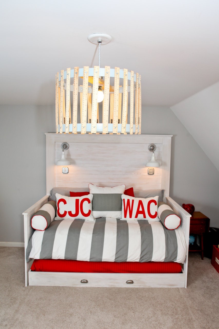 Trundle Lighted Cottage Bed in White Wash with Barn Lighting TWIN, QUEEN, or KING