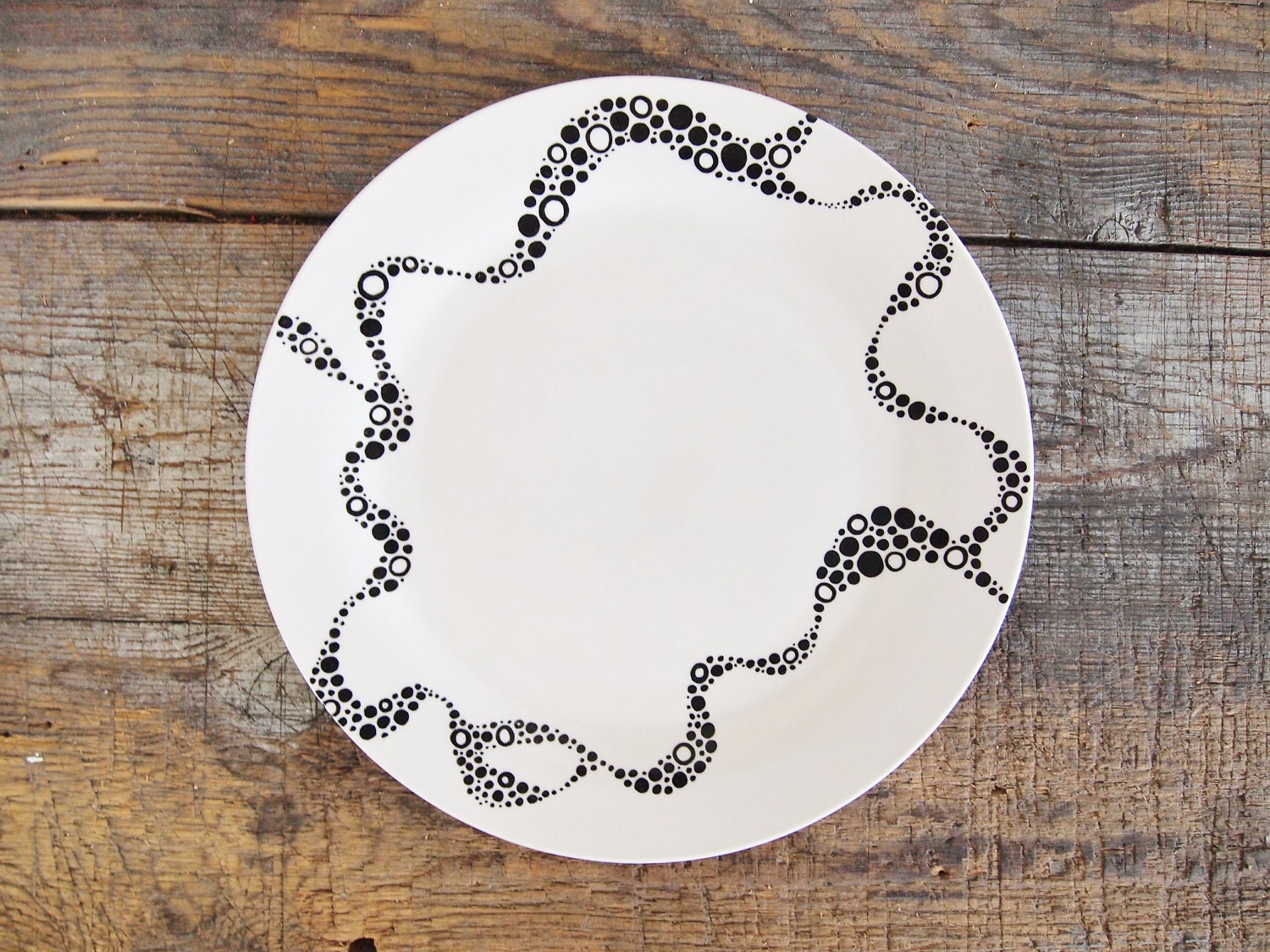 Hand Drawn Plate - Black and White Dinner Plate, A Kraken Meal,