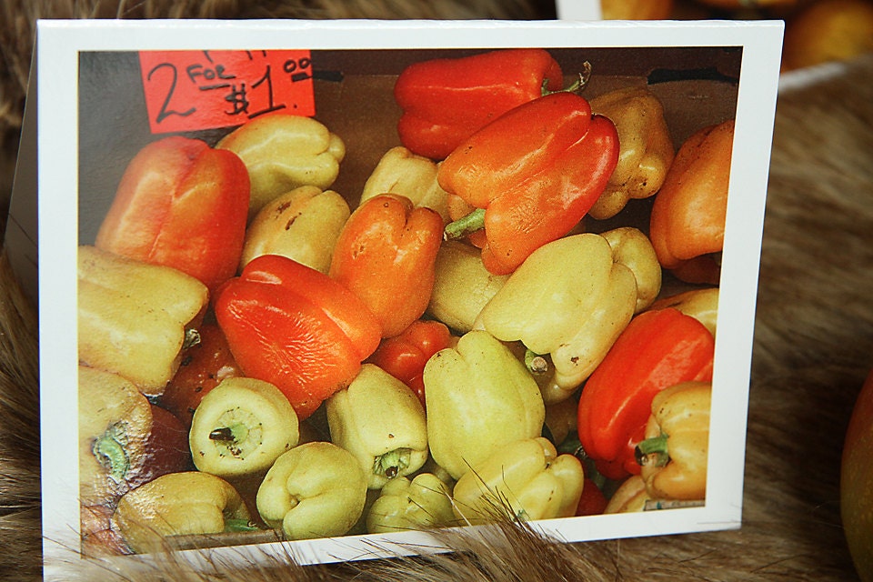 Peter Piper Picked - Set of 4 Bell Pepper Cards Blank Inside Glossy Vibrant Color 4x5.5"