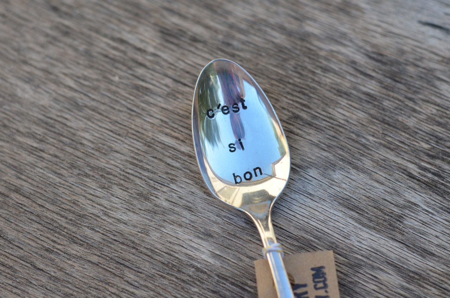 C'est Si bon - it is good - upcycled spoon, silver plated, recycled, hand-stamped