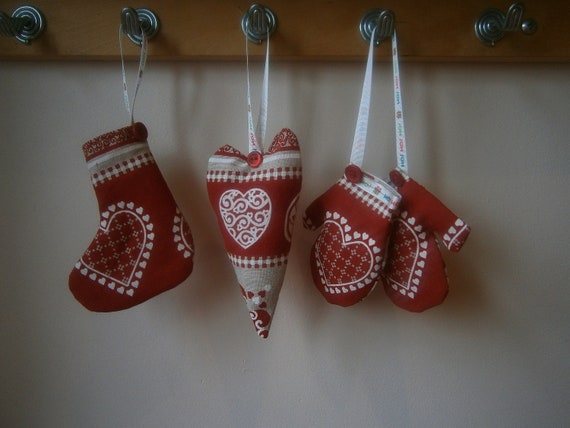 set of 3 scandinavian christmas decorations.