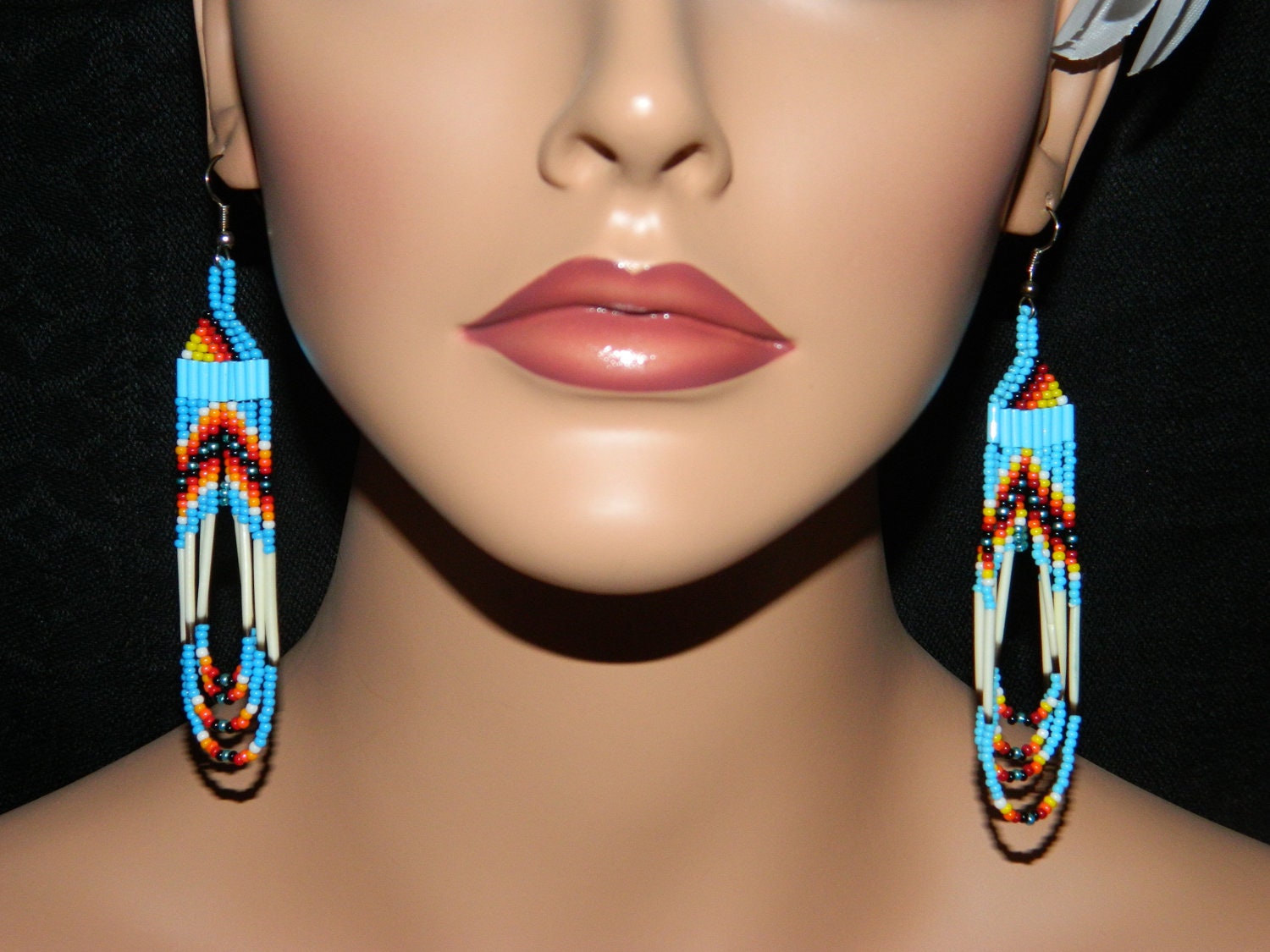 Native American Beaded Sky Blue Quill Loops