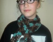 SCARF-Crochet Scarf,Skinny,Handmade,Fashion,Long,Brown,Aqua,80 in.long,2 in.wide,Thin Scarf,Accessories,Gift Ideas