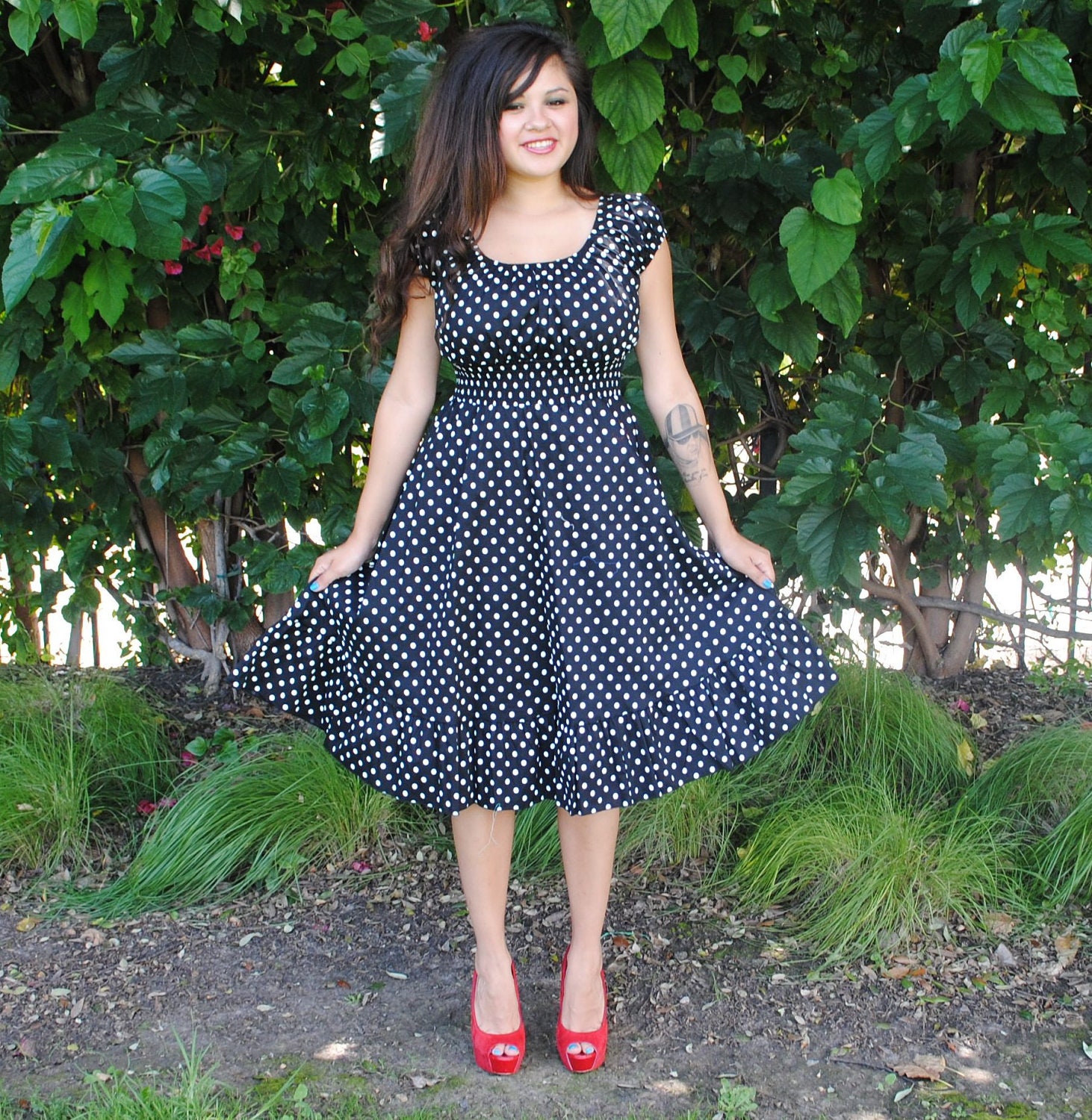 Size 1X 2X & 3X Womens Plus Size Dress BLACK Polka Dot Rockabilly,Pin Up,Retro style
