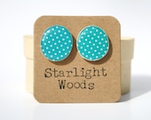 Turquoise polka dot Studs , wood Earrings , turquoise jewelry , minimalist jewelry , nature gift , eco-friendly , unique gift for her