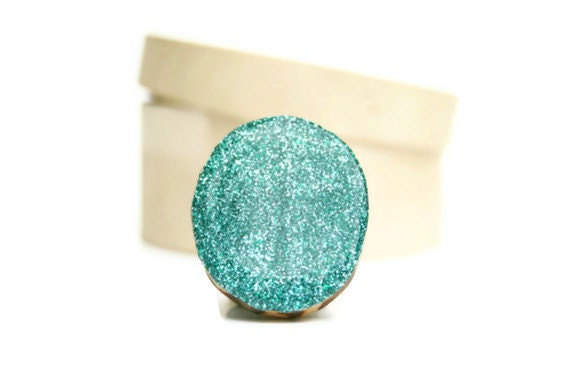 Aqua glitter ring statement ring wood ring cocktail ring best friend gift eco friendly eco fashion starlightwoods