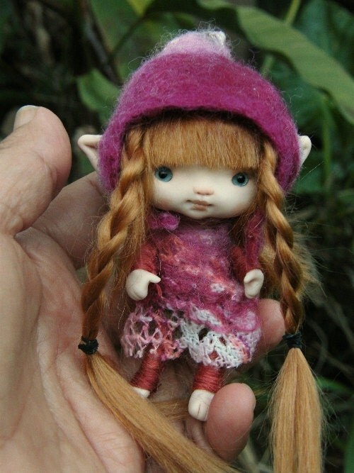 sweet 3.5 inches redhaired tiny fairy fairie posable ooak