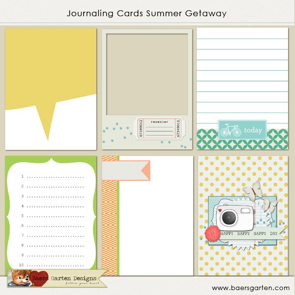 INSTANT DOWNLOAD - Printable Journaling Cards "Summer Getaway" - Project Life - Scrapbooking