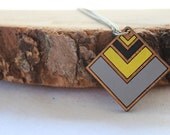 Wood laser cut pendant necklace - chevron, yellow, black, grey gray - diamond
