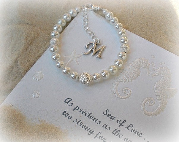 Baby Pearl Bracelet-Personalized Bracelet-Initial Bracelet-Baby Keepsake-Childs Bracelet-Flower Girl Gift