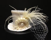 Off White Ivory  Mini Top Hat for Wedding, Bachelorette Party, Bridal Shower, Tea Party or Photo Prop