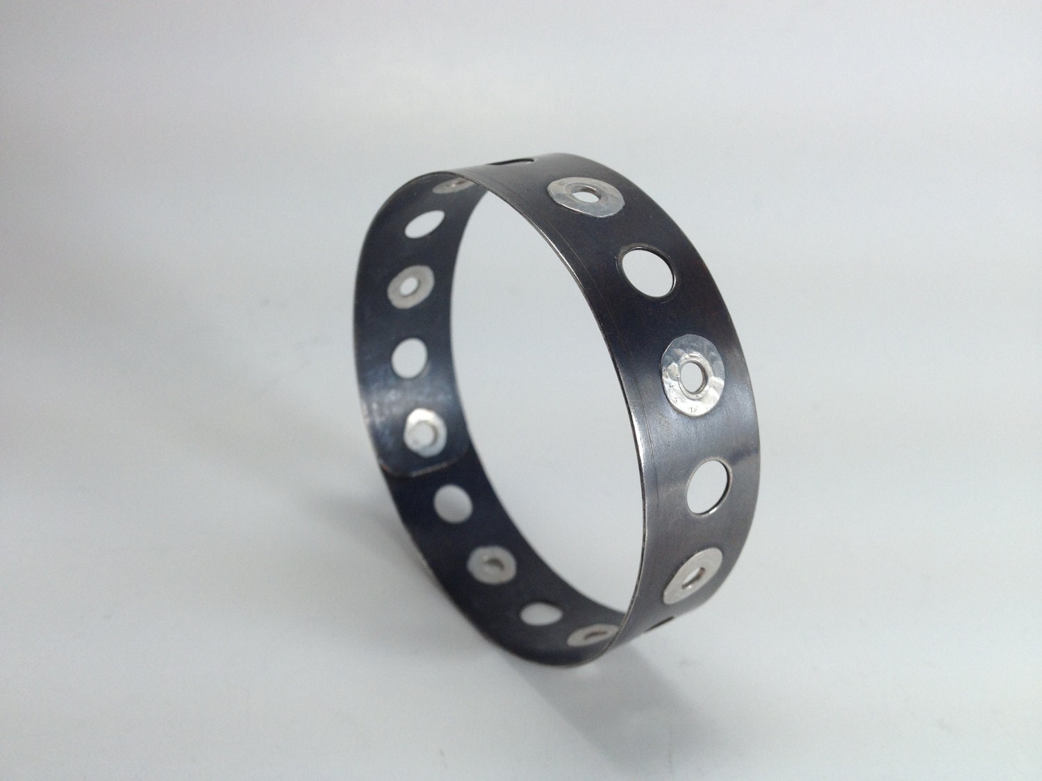 Industrial Bangle - Steel with gold or silver accents