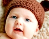 Teddy Bear Baby Hat - Handmade Beanie SIZE 0 to 3 months, or you choose size up to 12 months