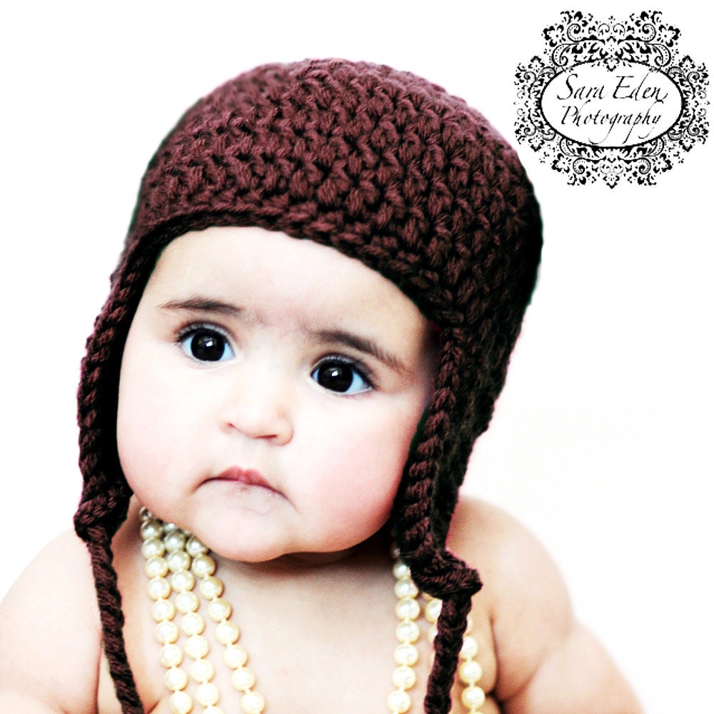 Newborn Earflap Beanie, Baby Aviator Hat - 0 to 3 months, any color