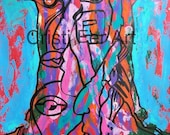 Art Sale Abstract Mayan Tree of Life  original expressionistic art tree spirits home decor 19x25 mixed media on paper gifts for men for her