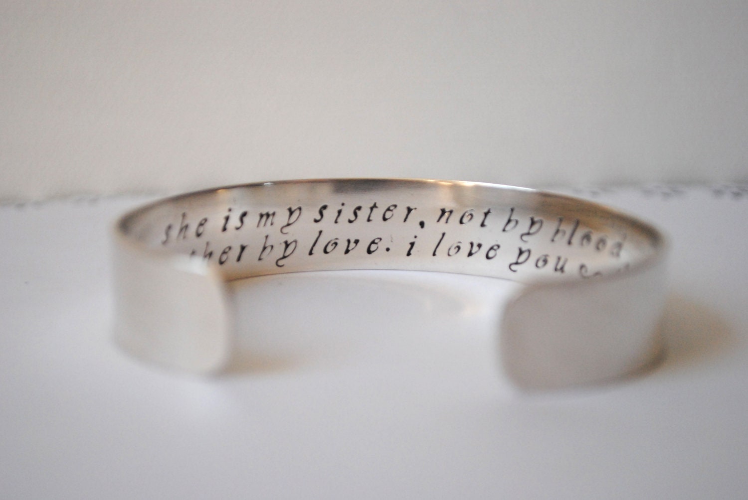 Keepsake Sterling She is My Sister, Not By Blood but by Love Custom Secret Message Hand Stamped Cuff Bracelet. Secret Message