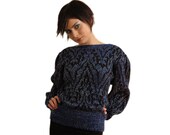 BIG SALE 30 - 50% OFF Disco Knitted Blue Black Abstract Pullover With Silver Embroidery