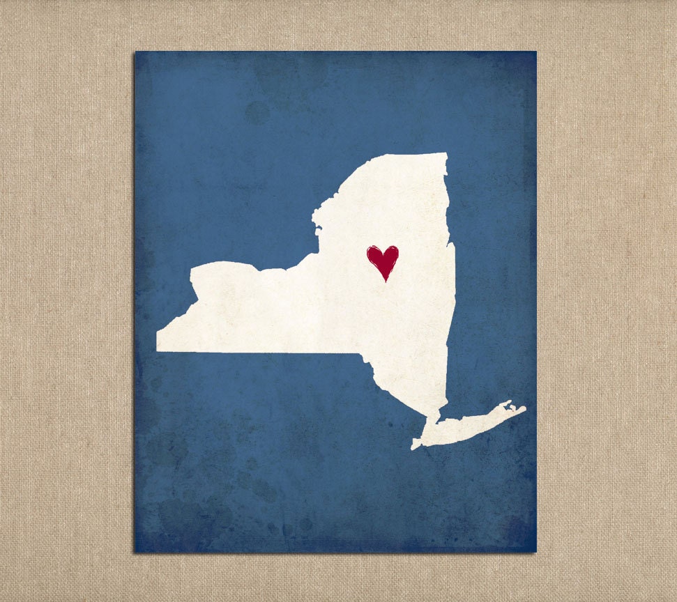 New York State Art Silhouette Map Personalized Print