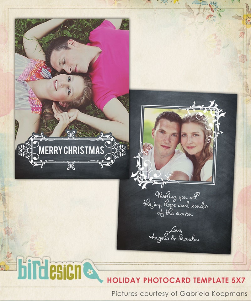 INSTANT DOWNLOAD - Psd Christmas Card Photoshop template - Chalkboard Love - E557