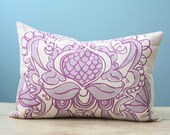 Ogee Lotus Flower Cover Decorative Cushion Throw 12x16 Lumbar Modern Design Fig Purple Hand-Printed Screen Print Hostess Gift