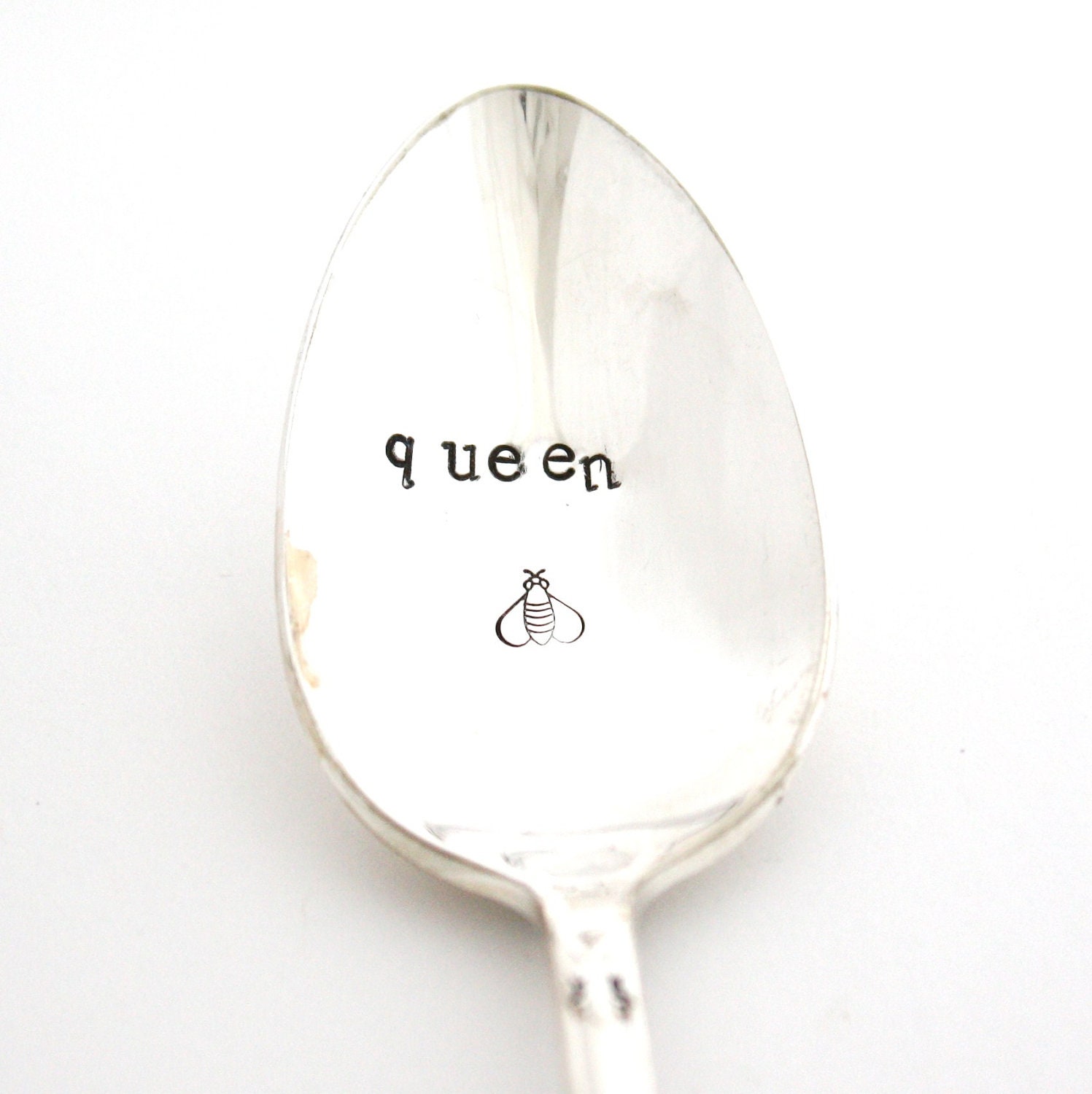 Queen Bee. Coffee or tea spoon for her.  Hand stamped silverware MADE TO ORDER, Unique gift ideas under 25