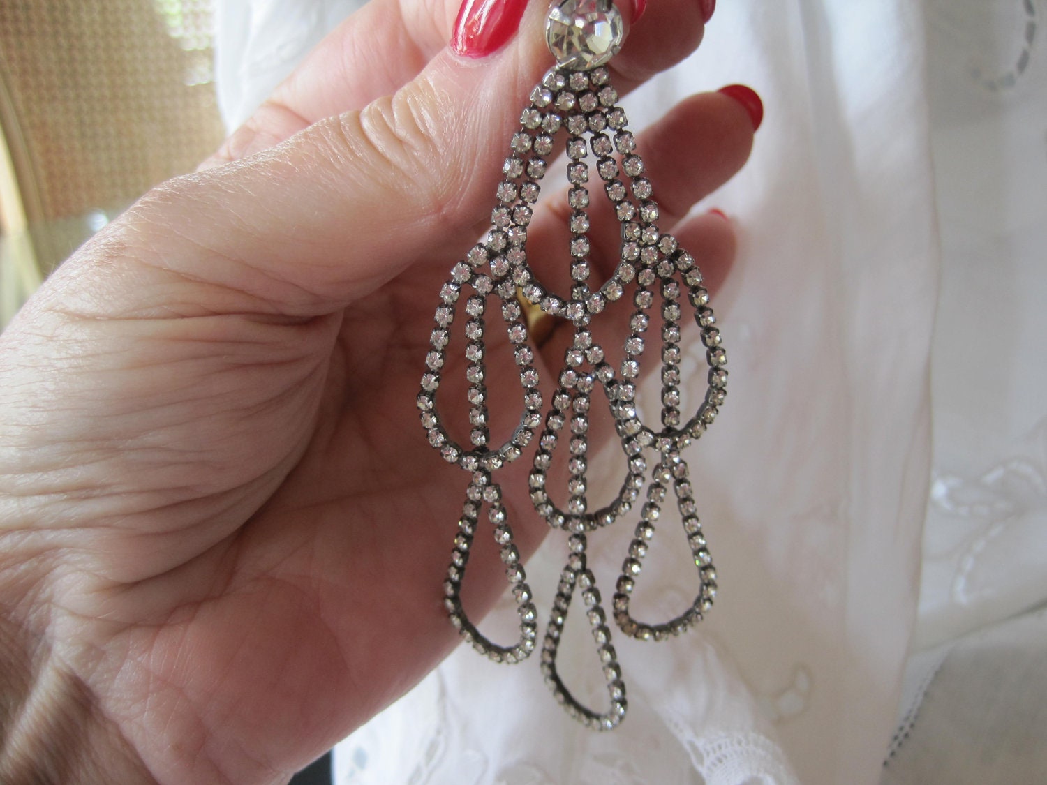 Reserved for SuzetteAntique Rhinestone Chandelier Earrings