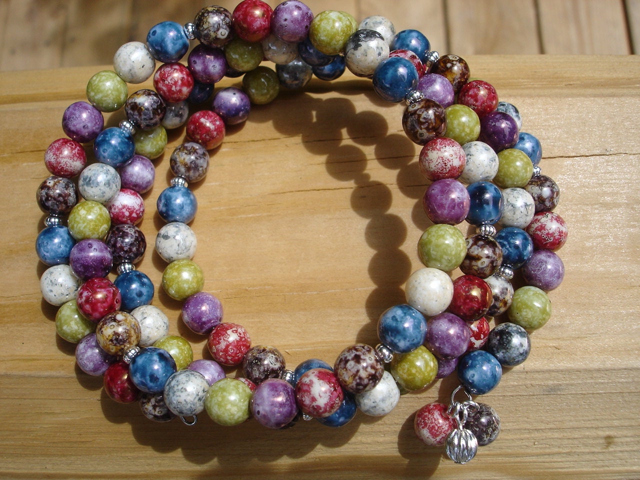 Memory Wire Upcycled Porcelain Bead Bracelet