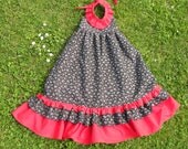 SALE Long Ruffle Dress - Red and Brown Paisley - 4T - Cowgirl style