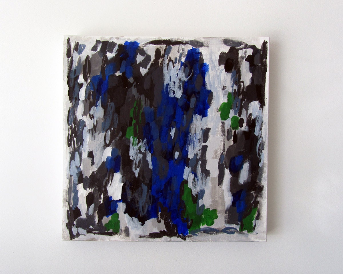 Modern Original Abstract Painting No. 69 Acrylic on Canvas (16" x 16" on 1.5 gallery depth canvas) - Blue, grey, green. black, white
