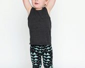 Hand Printed Mountain Leggings in Mint on Black