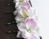 Ivory Bridal Flower Hair Clips with Crystal Rhinestones, Bridesmaid Accessories