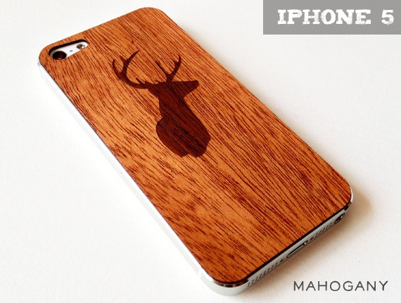 Stag Etching on Real Wood iPhone 5 Skin