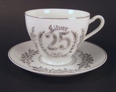 China Tea Cup and Saucer, Vintage Silver Anniversary