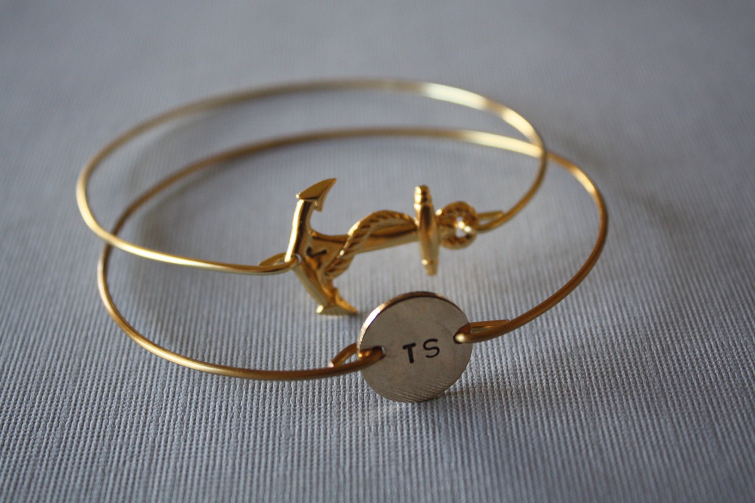 Custom Initial Anchor , Perosnilized Bracelet, Initial Bracelet, Gold Bangle, Personilized Gift, Monogram Bracelet, hand stamped jewelry