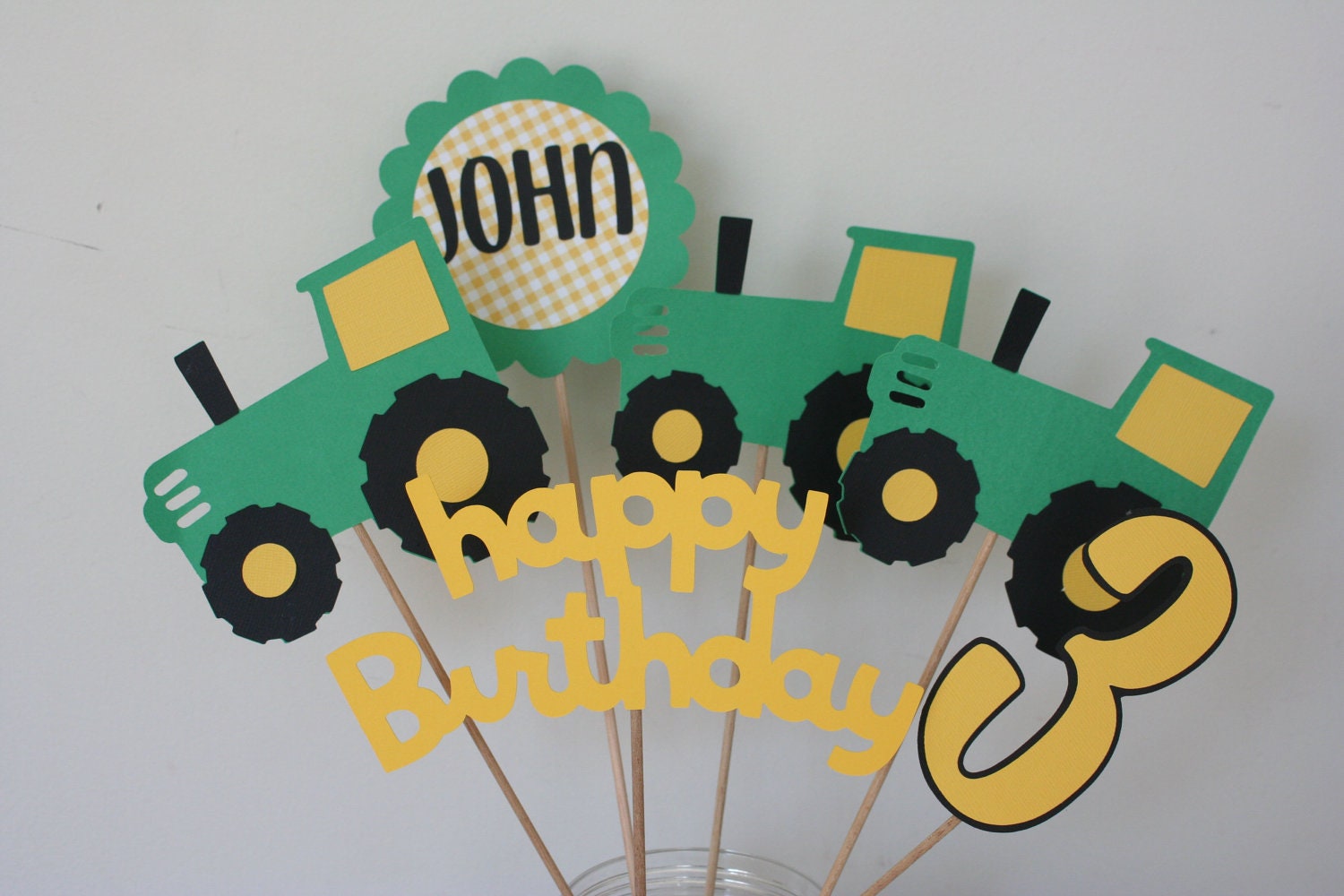 6 Piece Green and Yellow Tractor Centerpiece, John Deere inspired birthday, Tractor Birthday Party Table Decorations,  tractor birthday