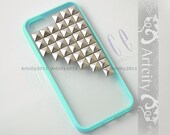 Studded iPhone 5 Case - Antique Silver Pyramid Studs Mint Green Frosted Translucent iPhone case,Studded Cases