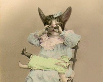 Boo-Boo - Vintage 5x7 Cat Print - Anthropomorphic - Altered Photo - Unique Art - Photo Collage - Whimsical Art - Gift Idea