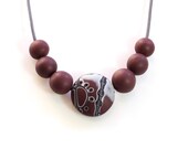 Burgundy Red Necklace, Abstract Jewelry, Wearable Art, Adjustable Statement Necklace by JagnaB