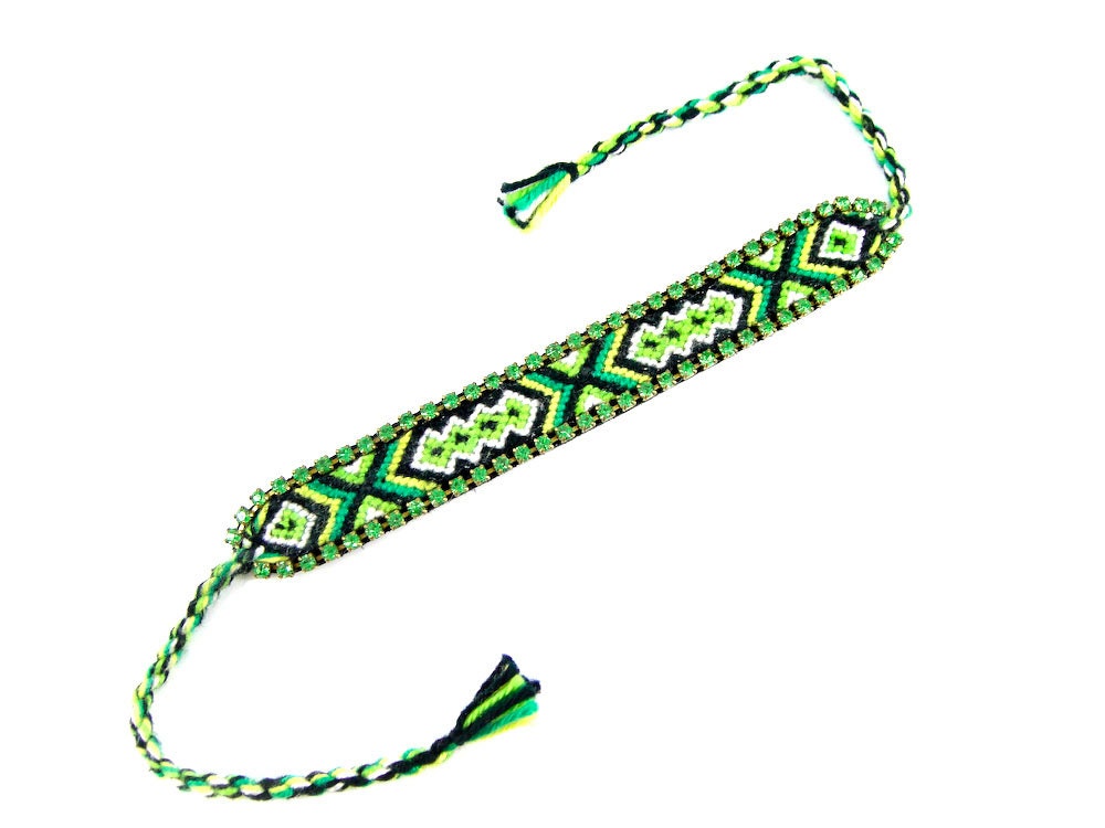 Crystal Friendship Bracelet - Designer Bracelet with Thread, Leather & Crystals