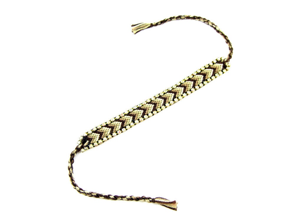 Crystal Friendship Bracelet - Designer Bracelet with Thread, Leather & Crystals