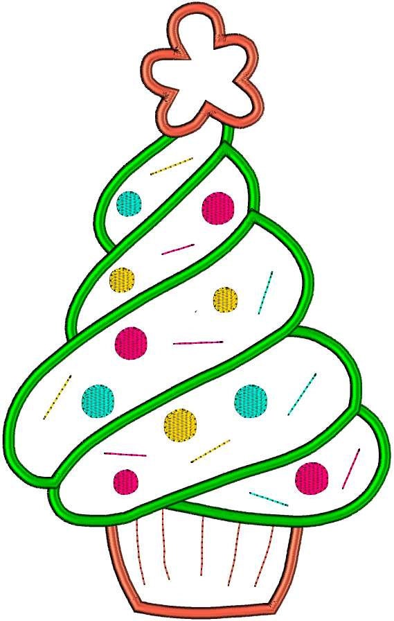 Applique Christmas Tree Christmas Holiday Cupcake Santa Machine Embroidery Design Pattern 3 hoop sizes