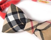 Mens Clip-On Bow Tie - College black and beige plaid bowtie Mens tie
