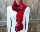 Red Scarf. Knit Scarf. Specialty Decorative Yarn in Ruby Red.
